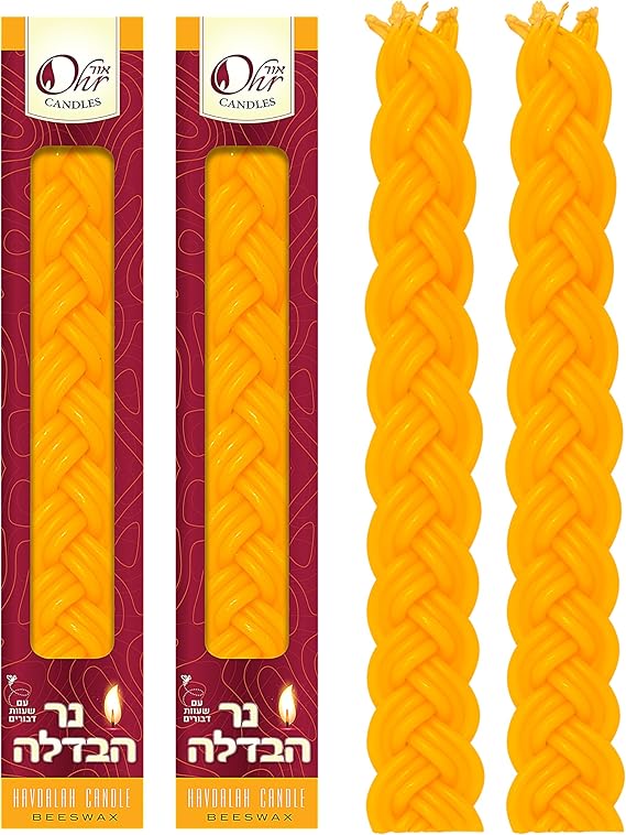 OHR CANDLES Braided Beeswax Havdalah Candle - Pure Bees Wax Shabbat Candle - Shabbat Judaica Gift - Flat Braid- 2-Pack