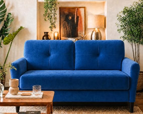 Domusensus 2 Seater Sofa, 123CM Modern Small Sofas, Comfy Couch with Spring Cushion, Velvet Two Seater Sofa With Wood Legs, Love Seat for Living Room, Small Couch for Bedroom, Blue