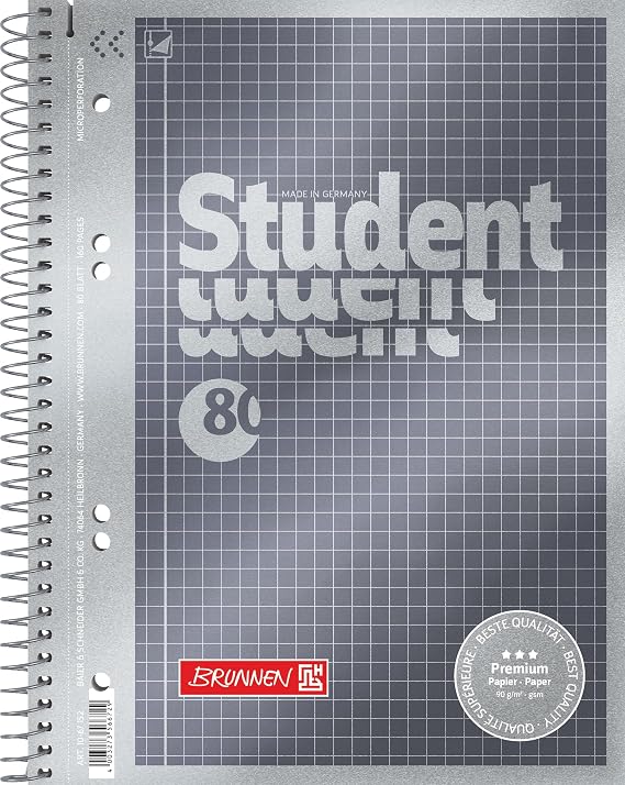 Brunnen 1067152 Notebook/Notepad Student Premium Set Treated Cover with Metallic Effect A5 Squared 90 g/m2 80 Pages