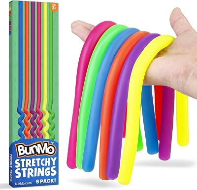 BUNMO Kids Easter Basket Stuffers - Sensory Stretchy Strings for Toddlers 3 Stimulating Fidget Toys for Toddlers - Easter Basket Stuffers for Kids - Hours of Fun- Non-Mouthable 3 Smooth 6 Pack