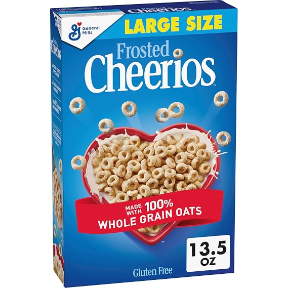 Cheerios Frosted Breakfast Cereal, Heart Healthy, Gluten Free, 13.5 oz | 100% Whole Grain Oats, 21g Whole Grain per Serving, Good Source of Calcium & Fiber, 12 Vitamins & Minerals