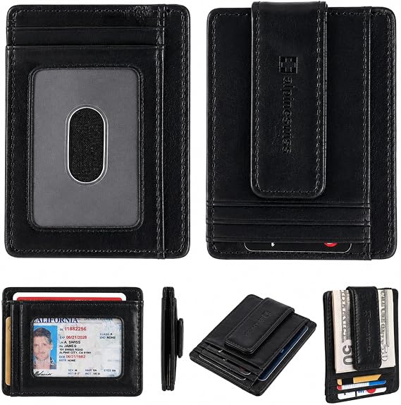 Alpine Swiss Harper Mens RFID Slim Money Clip Front Pocket Wallet Minimalist Leather ID Card Holder