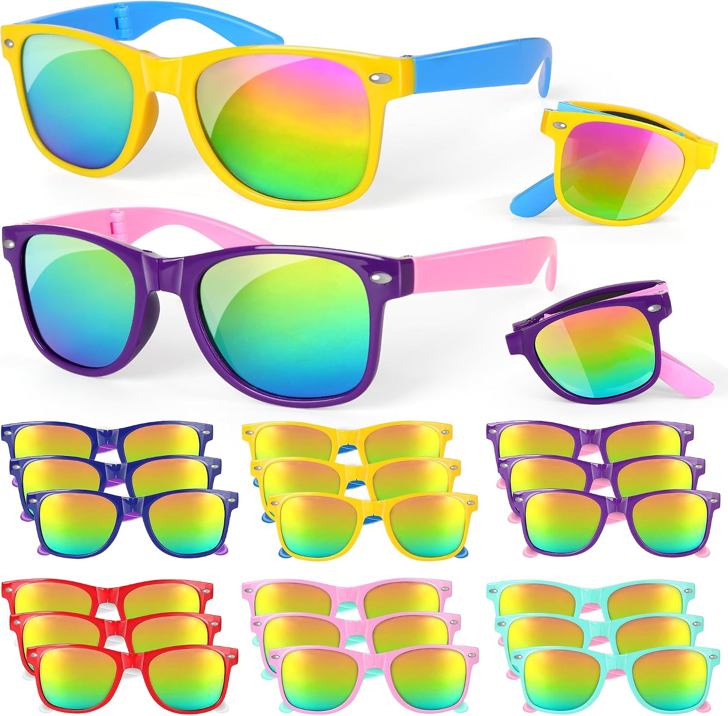 Mocoosy Foldable Sunglasses Bulk for Kids, 18 Pack Neon Sunglasses with UV Protection, Summer Pool Party Favors Beach Luau Party Supplies Birthday Goodie Bag Stuffers for Boys Girls Ages 4-8 9-12