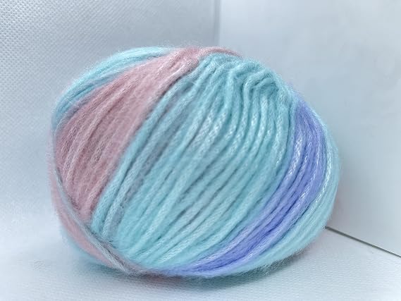 Ice Yarns Light Turquoise, Lilac, Pink Picasso Fuzzy with Subtle Sheen Yarn, Polyester, Acrylic Blend 50 Gram 125 Yards