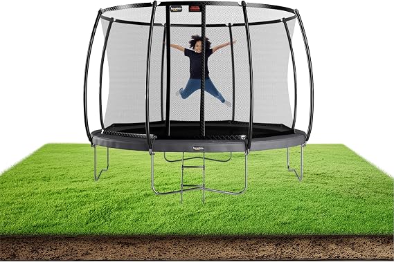 Avyna Pro-Line Above-Ground Trampoline with Safety Enclosure - Large Round Outdoor Trampoline for Children and Adults - Black, Polypropylene Mat, Steel Frame and Springs, Combined Pad