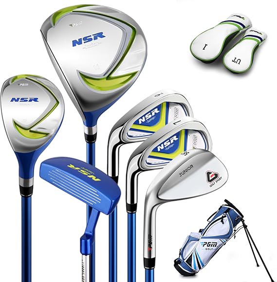 PGM Golf Club Set - 9 Pieces Junior Complete Golf Club Set for Kids Children - Driver(#1), Hybrid, Iron(#7,#9,#S), Putter, Golf Stand Bag