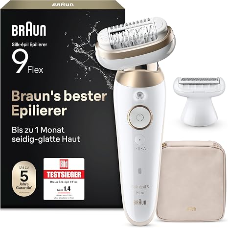 Braun Silk·épil 9 Flex Women's Epilator Ladyshaver 9-041 3D Gold 360° flexible head for easy hair removal long-lasting smooth skin waterproof includes case and trimmer attachment