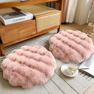 2 Pack of Floor Pillow for Adults Large Round Meditation Cushion with Thick Memory Foam Soft Fake Fur Covers Round Floor Cushion for Tatami Living Room Balcony Yoga,Pink,15.7 Inch