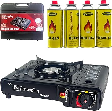 Easy Shopping Portable Camping Gas Cooker Stove Single Burner With 4 Canaister BBQ Caravan Outdoor Party Stove with Carry Case