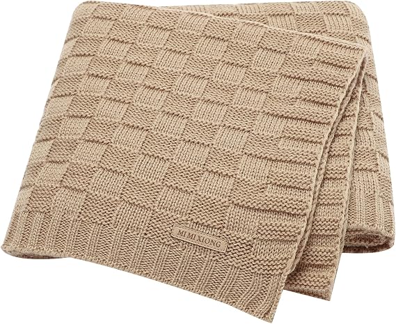 LAWKUL Knit Baby Blanket for Girls Boys - Beige, 30x40 Inch | Soft Crochet, Newborn Neutral, Crib Receiving, Nursery Swaddling, Infant Toddler Unisex