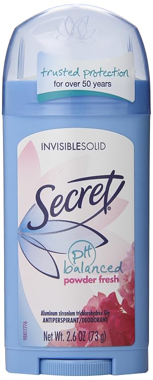 Secret Antiperspirant and Deodorant for Women, pH Balanced Invisible Solid, Powder Fresh Scent, 2.6 Oz Pack of 4