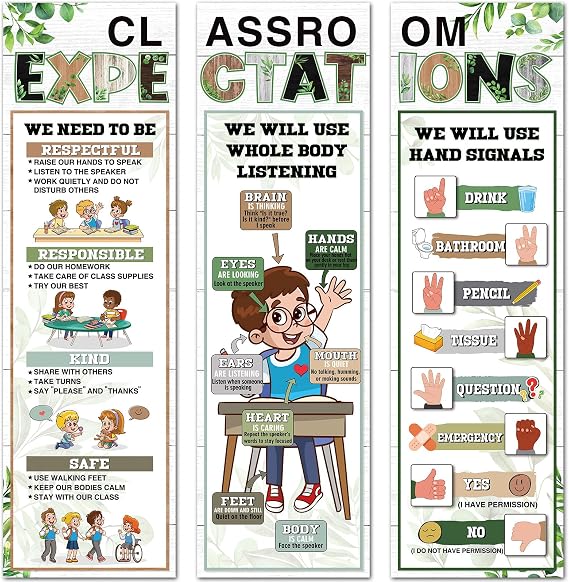 Pasimy 3 Pcs Classroom Rules Posters Class Expectations Jumbo Posters Banners Motivational Educational Behavior Wall Decor Classroom Good Habits Banner for Back to School Party Wall Decor Supplies