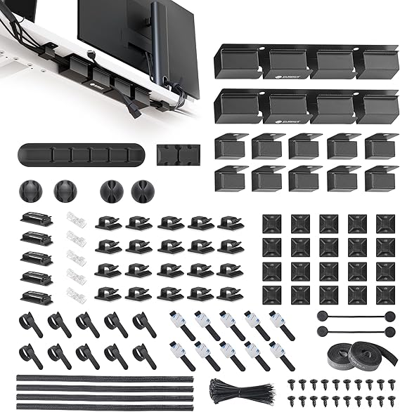 EUREKA ERGONOMIC Metal 316 PCS Cable Management Organizer Kit Cable Raceways, 6 Cable Holder, 4 Cord Sleeve, 60 Wire Clips, 2 Roll Self Adhesive Wire Ties, 100 Zip Ties Under PC Desk, Black