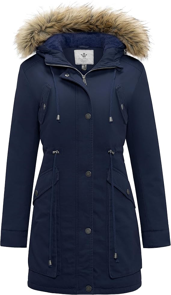 WenVen Women's Winter Thicken Fleece Jacket Fur Hooded Military Parka Coat