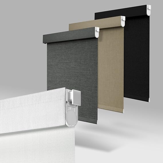No Drill No Tools Blackout Roller Shades for Windows, Cordless Blinds with Baffles, Custom Roller Blinds for Home Office Door, White(Single Tensioner), 36" W x 36" H