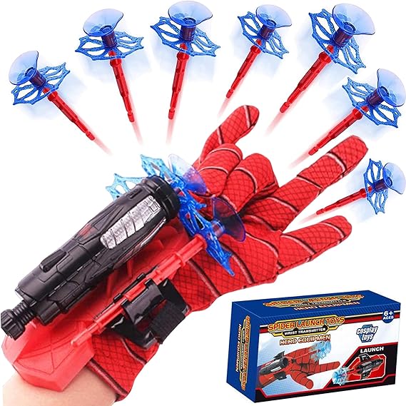 Spider Web Shooter Kids Gift - Web Shooters for Kids Super Hero Toys with Spider Gloves Launcher Wrist Toys Set Suction Disk Soft Bullets for Boy Girl Age 3-14 Birthday Gifts