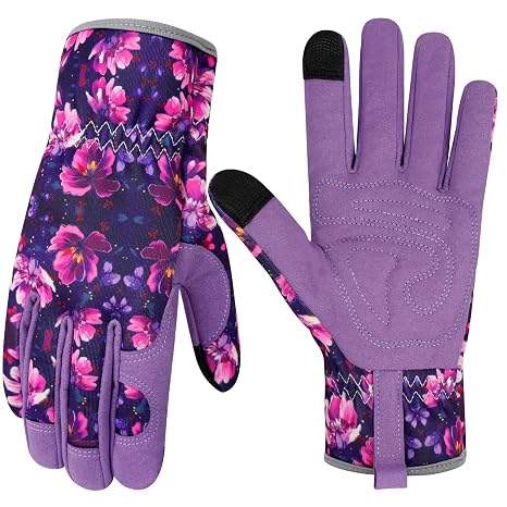 Leather Gardening Gloves for Women Thorns Proof Touch Screen Heavy Duty Yard Gift Purple M