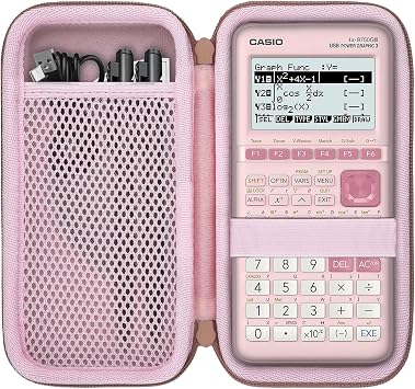 co2CREA Hard Case for Casio fx-9750GIII/fx-9860GIII/fx-7400GIII Graphing Calculators - Portable Storage with Mesh Pocket for Other Accessories (Pink Case)