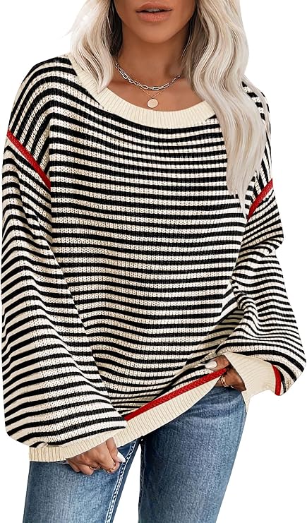 Soesdemo Womens Oversized Sweater Fall Striped Cute Pullover Sweaters