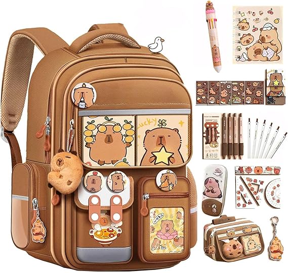 Backpack for School – Cute Kawaii Cartoon Backpack for Girls & Boys, Waterproof Bookbag with Lunch Box, Funny Kids Backpack Supplies
