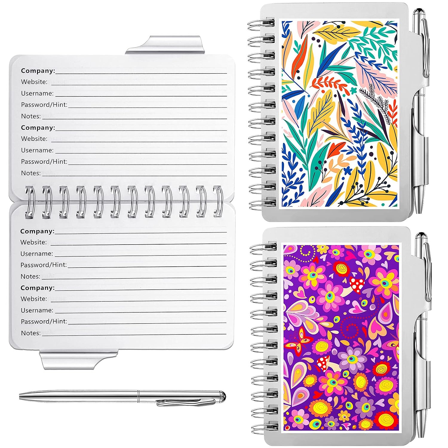 Tenare 2 Pieces Portable Password Book Password Organizer Notebook Password Keeper Spiral Bound Notebook with Pen Elegant Password Logbook for Password Information Floral Style [Unknown Binding] Unknown Binding