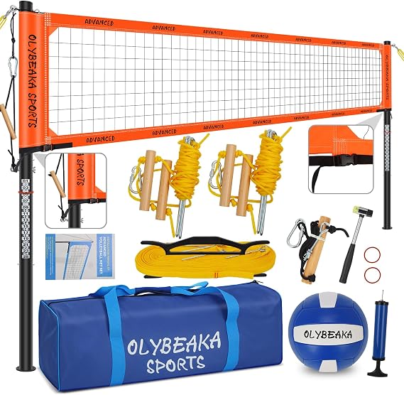 32FT Outdoor Volleyball Net Set for Backyard Beach Grass