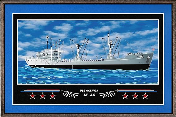 USS Octavia AF-46 Box Framed Canvas Art - Blue