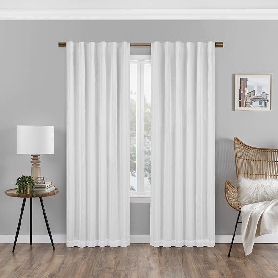 Eclipse Nora Solid Modern 100% Blackout Thermal Rod Pocket Window Curtain for Bedroom or Living Room (1 Panel), 50 in x 95 in, White