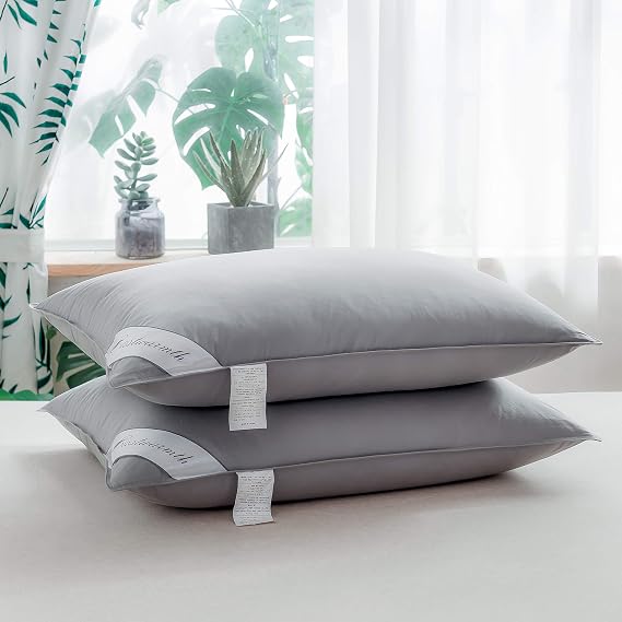 Goose Down & Feather Pillows Soft Insert for Side and Back Sleepers Grey Color,100% Soft Cotton Standard 20x26in