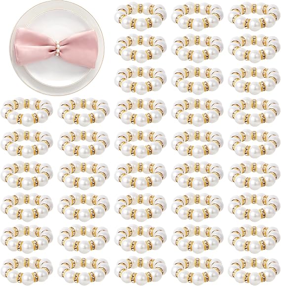 APTWOW Pearl Gold Napkin Rings Set of 100, Disposable Wedding Table Decor