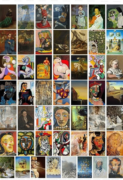 Postifull Ressamlar Poster Kolaj Seti, Sanatsal Poster Kartları, Bant Hediyeli - 50 Adet 10 * 15Cm Duvar Posteri;