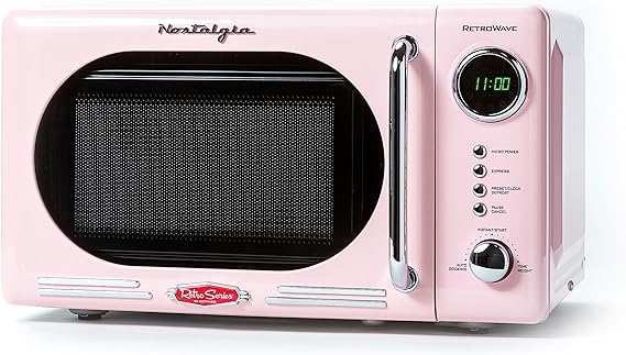 Nostalgia Retro 0.7 Cubic Feet 700 Watt Countertop Microwave Oven Pink