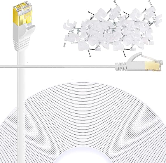 Cat 6 Ethernet Cable 75 FT Flat Internet Network Cables with Cable Clips Cat6 Ethernet Patch Cable with Snagless Rj45 Connectors White Long Computer LAN Cable(75FT)...