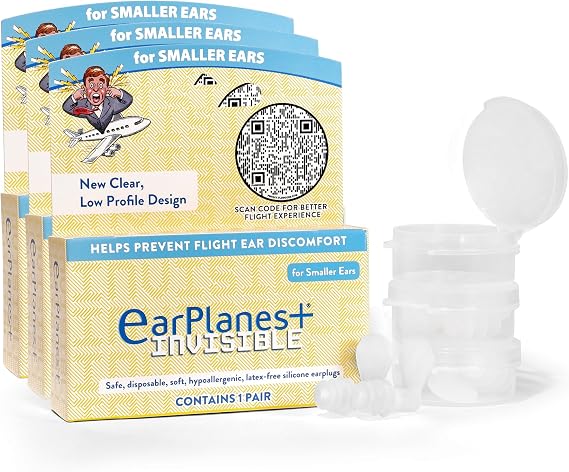 EarPlanes+ Invisible Airplane Travel Ear Protection Clear Low-Profile Design (Small, 3, Count)