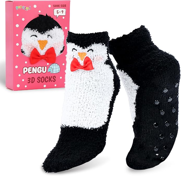 POPCRAZE Novelty Fuzzy Animal Socks Plush Cozy Crew Slipper