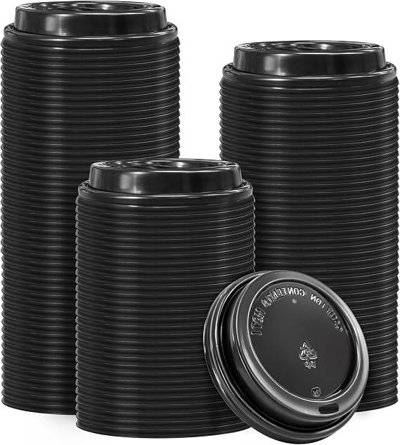 Clawsoff 200 Pack Black Coffee Cups Lids 3.54'', Disposable Plastic Lids for 10, 12, 16, 20, 24 oz Paper Cups, Hot or Cold Drinking Cup Lid for Espresso, Hot Beverage