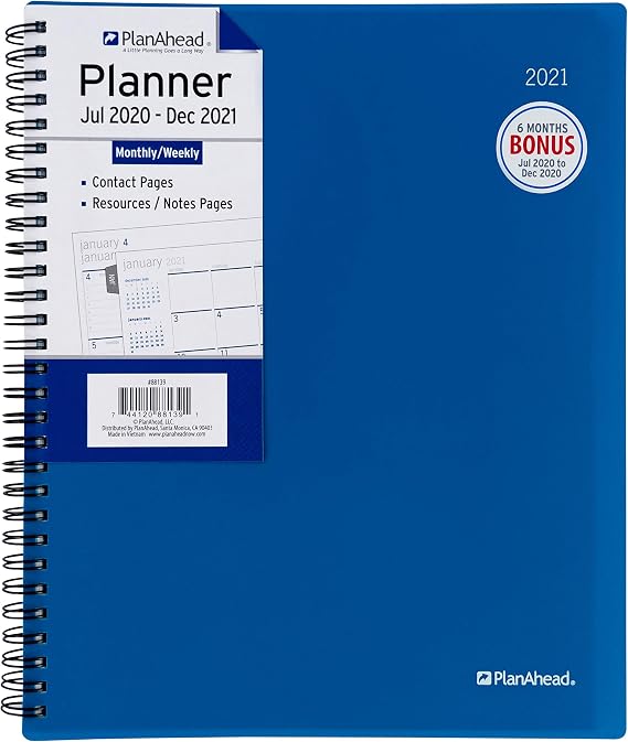 PlanAhead 2020-2021 Planner - Academic Weekly & Monthly Planner, 10.1" x 8.2" (Large), Jul 2020-Dec 2021, Flexible Cover,18 Monthly Tabs,21 Notes Pages, Twin-Wire Binding (Teal)