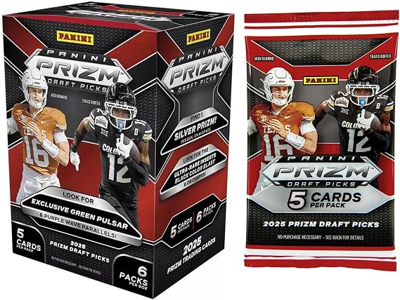 2025 Panini Prizm Draft Picks College Football Retail Blaster Box | 6 Packs Per Box | 30 Trading Cards | College Football Trading Cards | Exclusive Retail Prizm Parallels