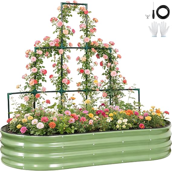 Galvanized Raised Garden Bed with Wall Trellis 6x3x1FT