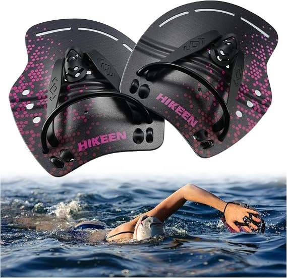 Hikeen Curved Swim Hand Paddles,Upper Body Strength Swim Training Power Paddles for Lap Swimming with Adjustable Straps, Swimming Hand Paddles for Unisex-Adult