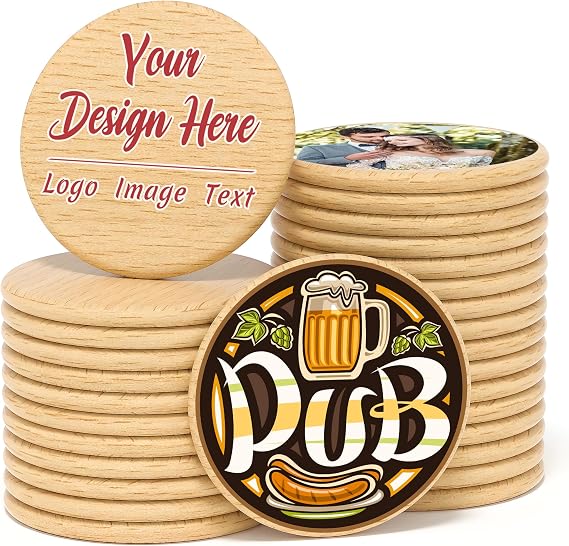 30 Custom Wood Tokens, 40mm Personalized Drink Tokens Color Printing
