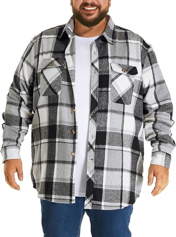 HOdo Big and Tall Mens Heavyweight Flannel Shirt 2XL- 6XL Button Down Shirt