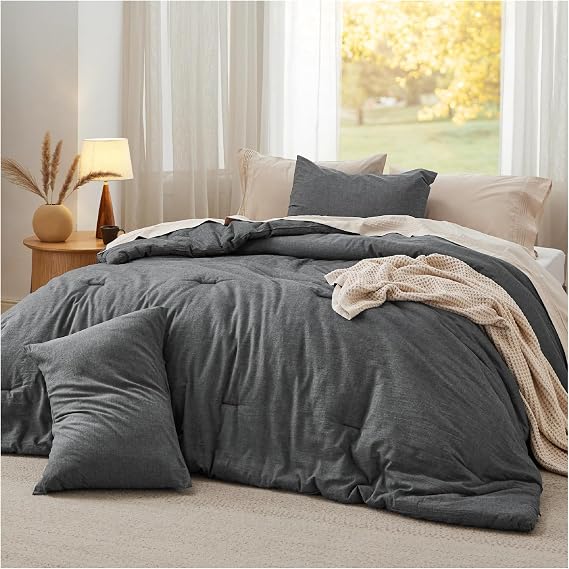 Bed, Cotton Comforter Set Queen Size - 100% Washed Cotton Comforter, Soft Bedding Compatible with All Seasons, 4 Pieces, MM-102
