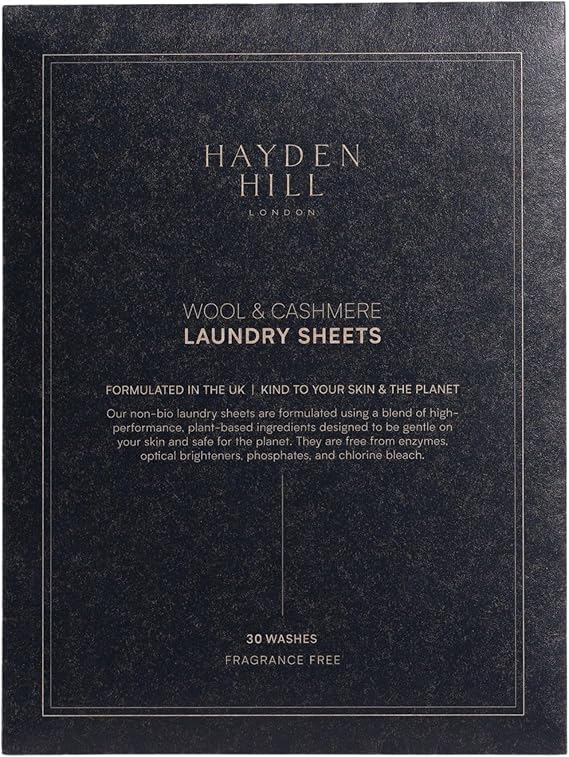 Hayden Hill Laundry Detergent Sheets For Cashmere and Wool, 30 Washes | Fragrance Free, Non-Bio, Plant Based, For Home & Travel, Kind To Skin and Planet, 15 Sheets, Up to 30 Washes