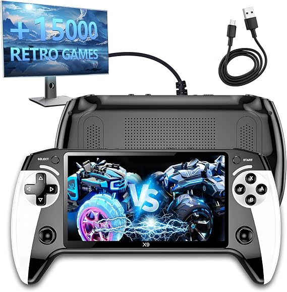 X9 Retro Handheld Game Console with 5.5-inch HD IPS Eye-Protection Screen,Retro Games Console with TXT E-Book,Linux System,TV Output,15000+ Games,External Gamepad,Music,2000mAh Handheld Console