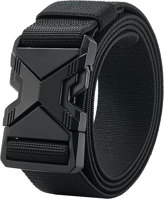 LionVII Heavy Duty Quick Release Belt, Elastic Stretch 1.5" Web Work Belts with Alloy Buckle for Waist Size 27-48"