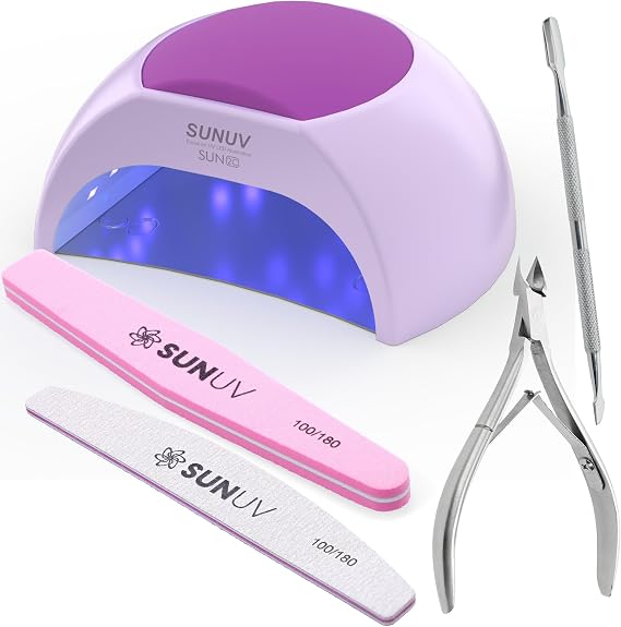 SUNUV UV LED Nail Lamp with 4PCS Cuticle Nippers, Cuticle Pusher with Nail File and Buffer Set, Professional Stainless Steel Durable Pedicure Manicure Nail Care Tools