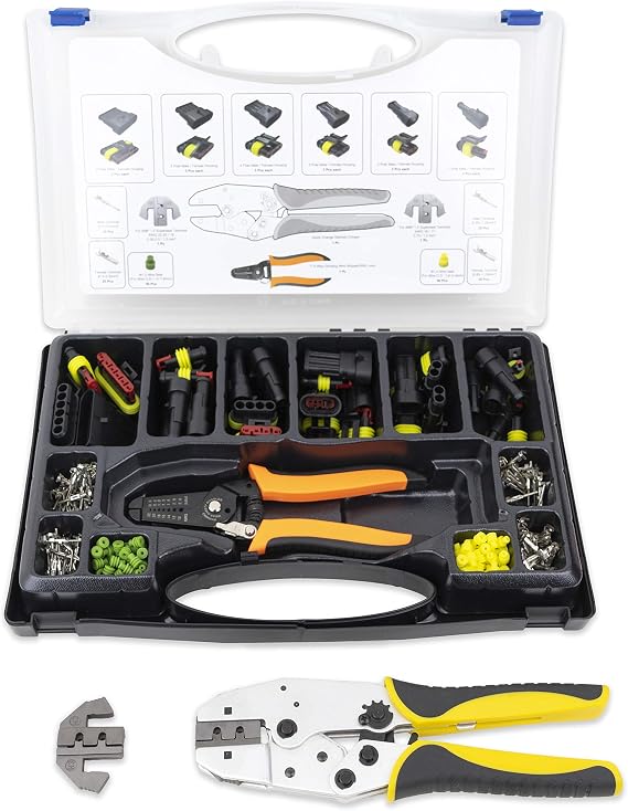 Jackco 236pc 1.5 Superseal Terminal Ratcheting Crimping Tool & Connector Kit - Includes 2 Interchangeable Dies and Wire Strippers