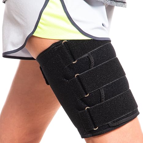 SportEmblema 2026 Upgraded Thigh Compression Sleeve for Men & Women, Sturdier Non-Slip Hamstring Compression Wrap for Quad & Leg Support, Hook and Loop Thigh Brace for Pulled Muscle, Fits 16"-24"-Black