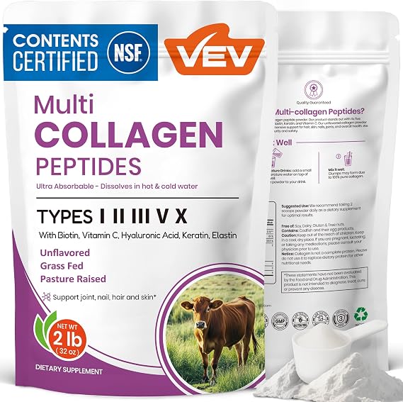 VEV Multi Collagen Peptides Powder, Types I, II, III, V & X, 82 Servings
